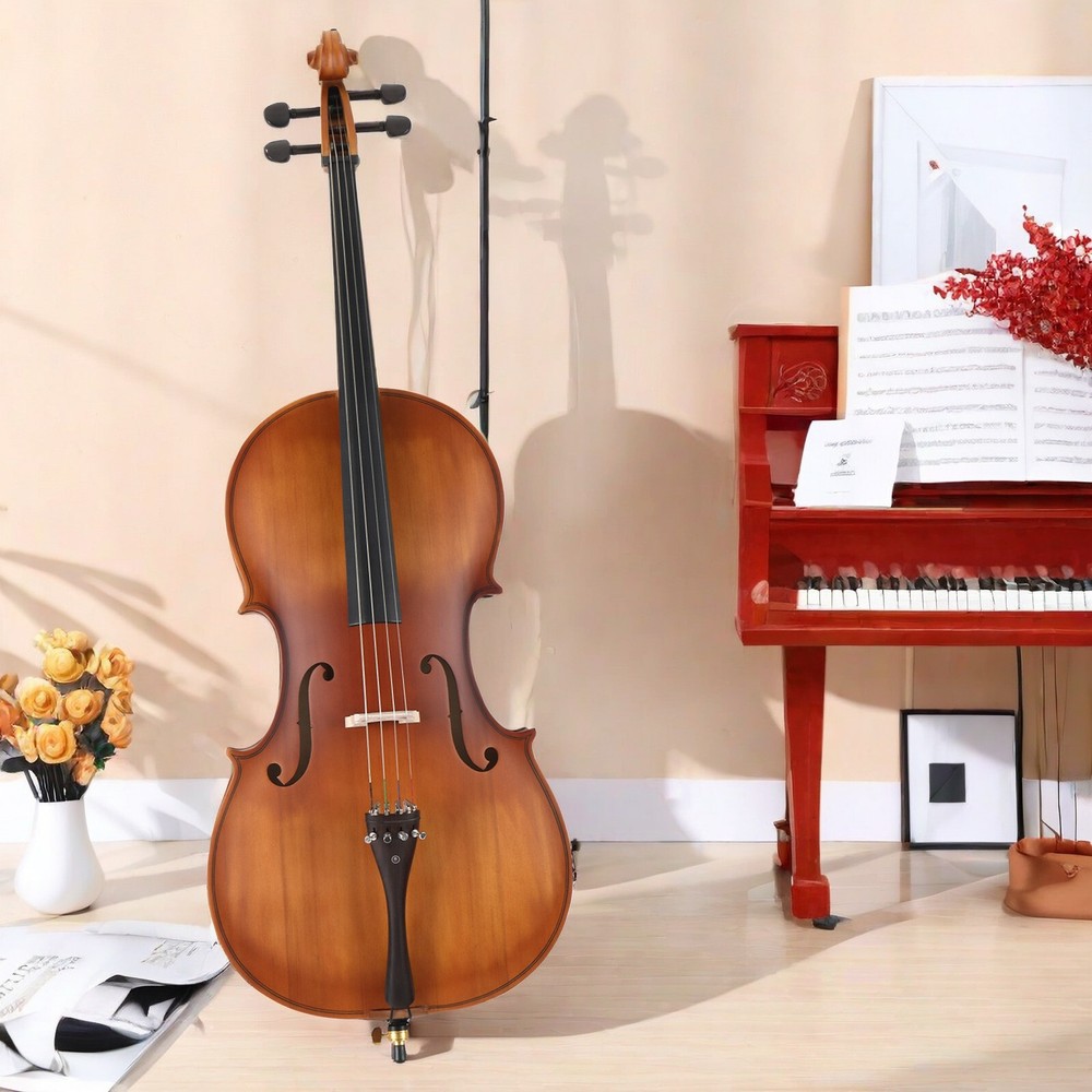 Vintage Matte Spruce Panel Full Size 4/4 Acoustic Cello Set, Violoncello Set