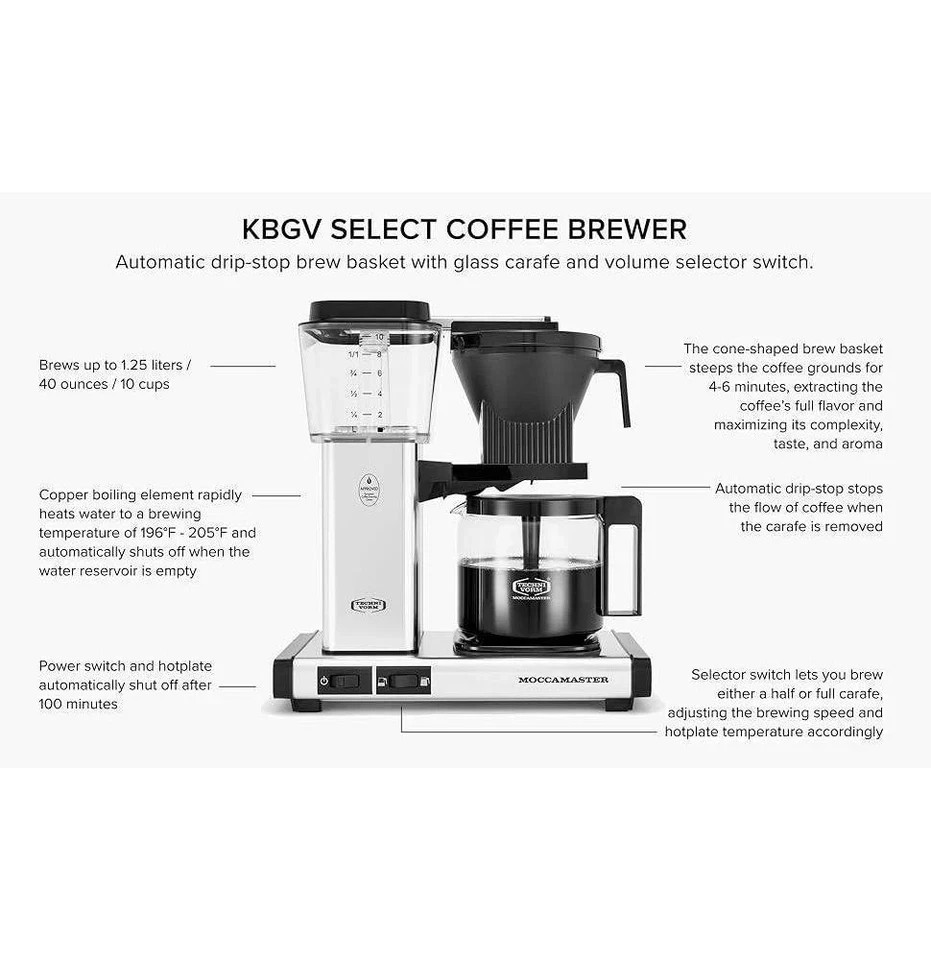 Moccamaster 10c KBGV Drip Coffee Maker Polished Silver