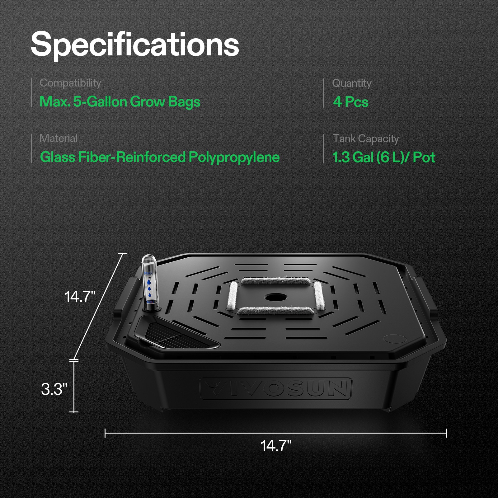 VIVOSUN 4-Pack FlexFeed Self-Watering Fabric Pot, Auto-Irrigation Fabric Base