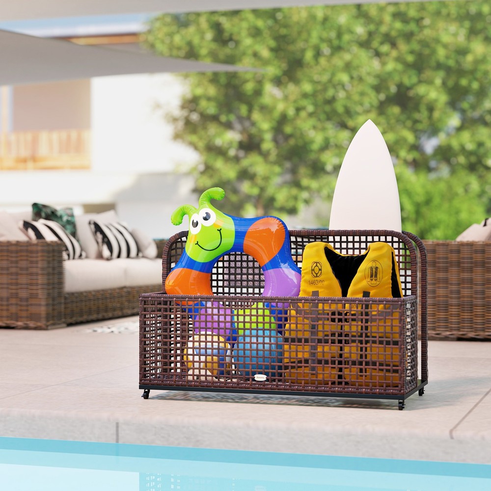 Outsunny Pool Float Storage with Wheels, Pool Caddy, Brown