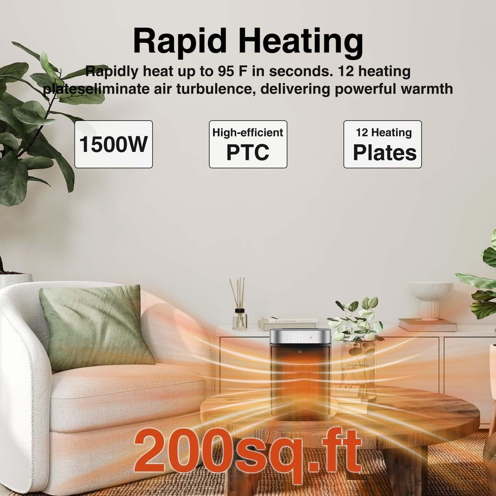 Space Heater, Portable Indoor Heater with Three Heating Modes, Remote Control...