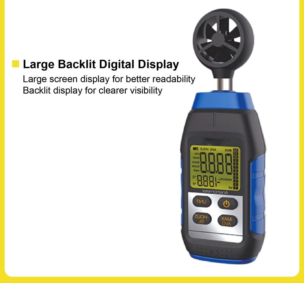 Digital Anemometer Wind Speed Meter Handheld Airflow Tester HVAC VMA-1 Backlit