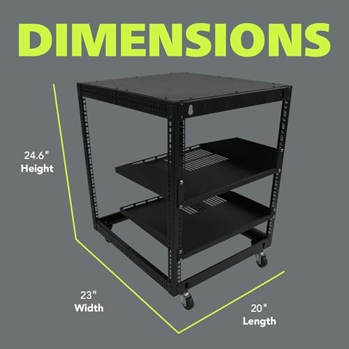 12U Open Frame Server Rack, 23''-40'' Adjustable Depth, Free Standing or Wall