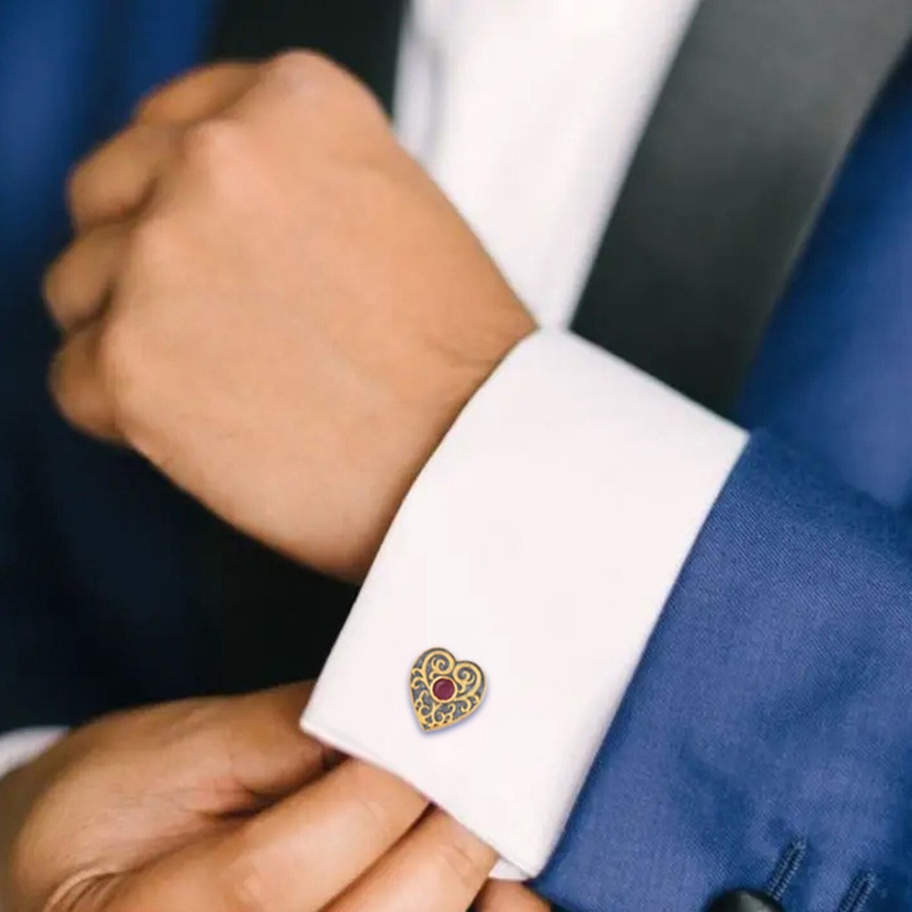 Ruby 14K Gold Plated Art Deco Enameled Cufflinks