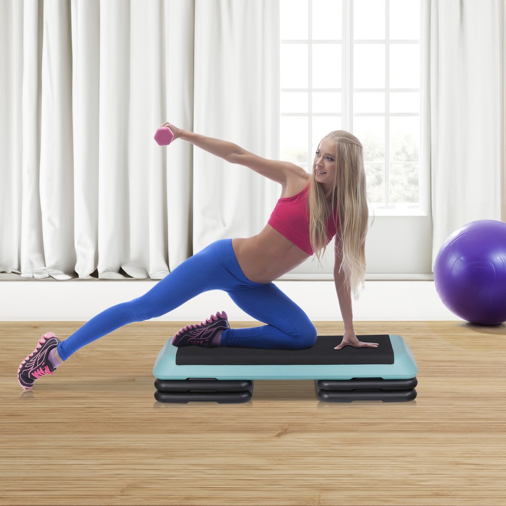 43'' Aerobic Step Platform Exercise Adjustable Workout Stepper w/4 Riser Green