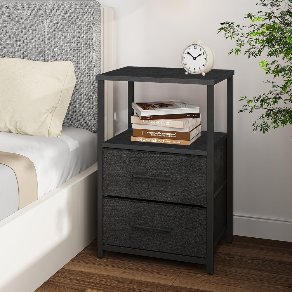 End Table, Night Stand, Side Table, Nightstand with Cloth Drawer, Bedside Tab...