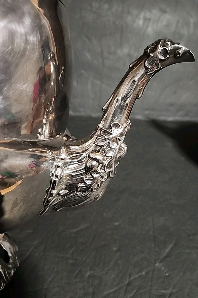 Antique Silver Plated Acorn Shaped Coffee Pot 3pc Set Acorns Tree Trunk Base