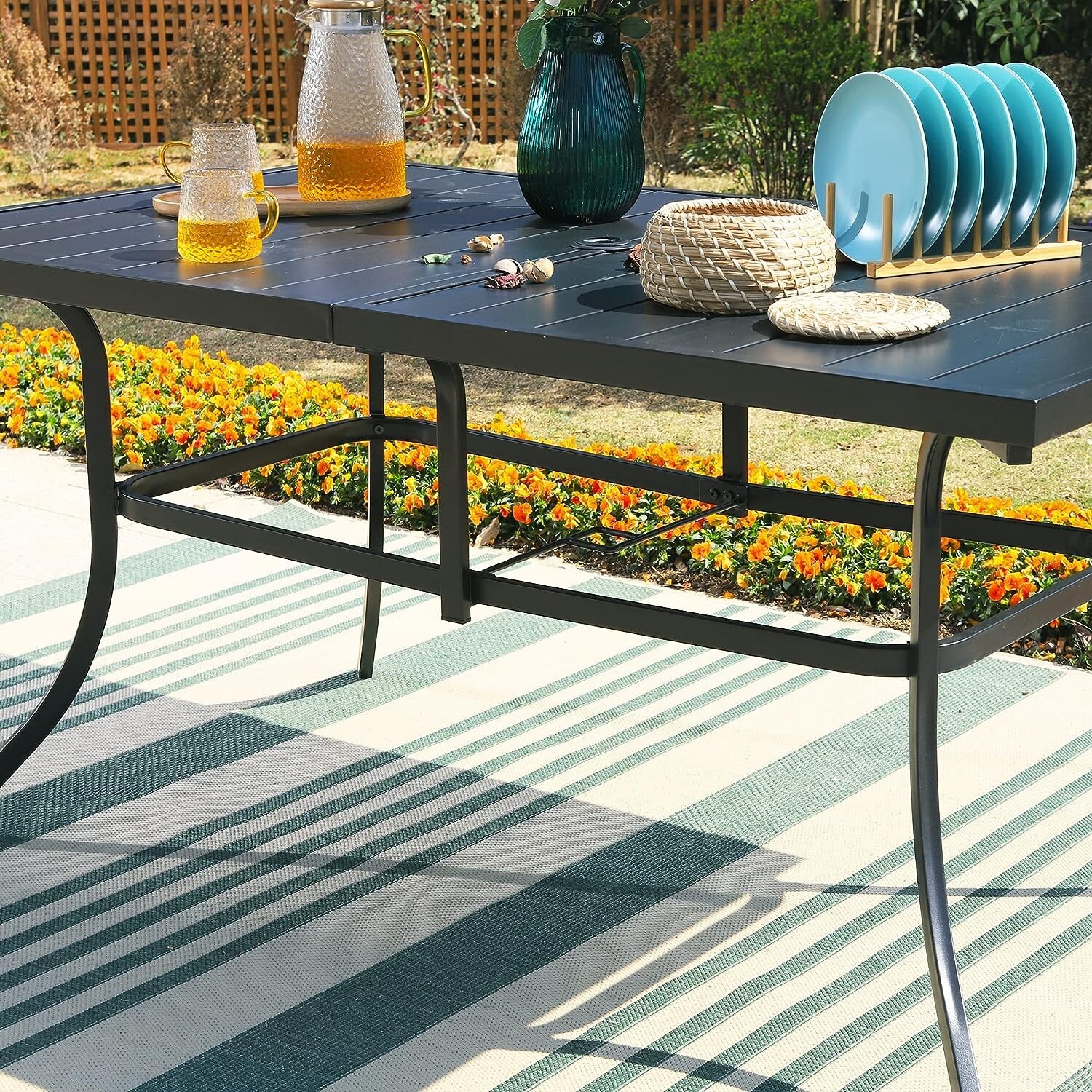 Outdoor Patio Tables with 1.9" Umbrella Hole Metal Rectangular 6 Person Table US