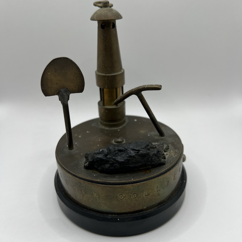 BARGOED COLLIERY Brass  Mining Momento  Miners Lamp - Pick  - Shovel - Coal