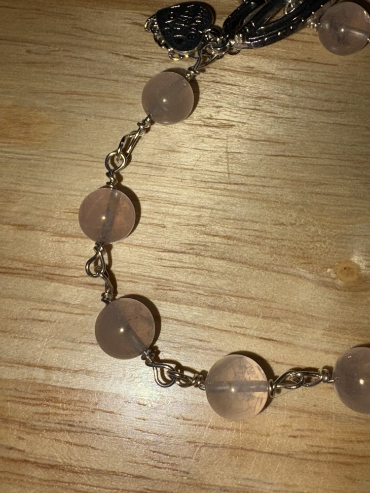 7” Pink Quartz,wire Wrapped(Silvertone),toggle, Safety Chain