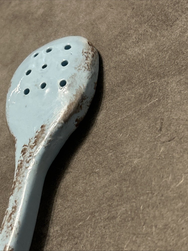 Handmade Rustic Sky Blue With Brown Pottery Serving Spoon