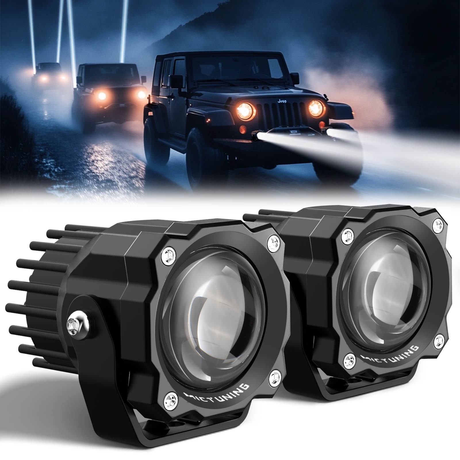 MICTUNING Light Pods 3 Inch 72W Square Off-Road Driving Fog Lamp Spot Flood Beam