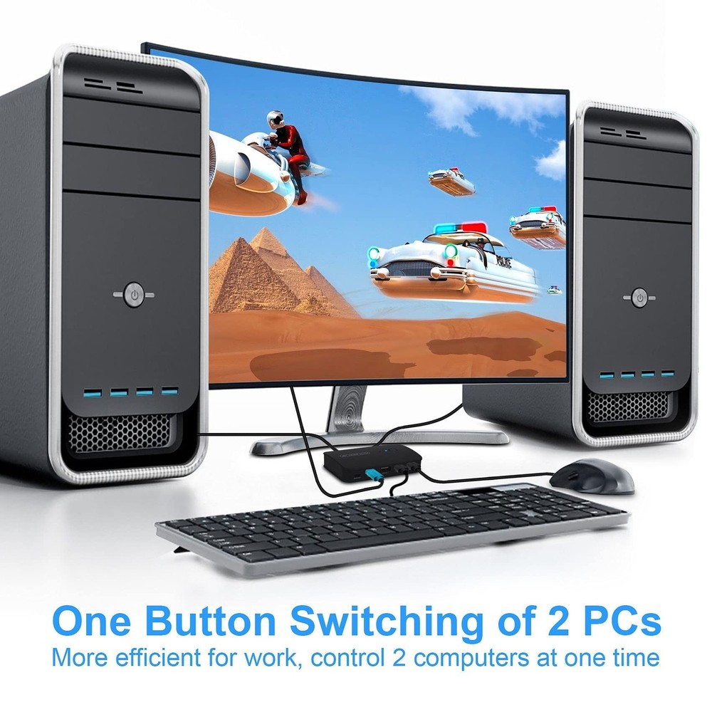 DGODRT HDMI USB KVM Switch 2 Port Selector Box for 2 Computers Share Keyboard...