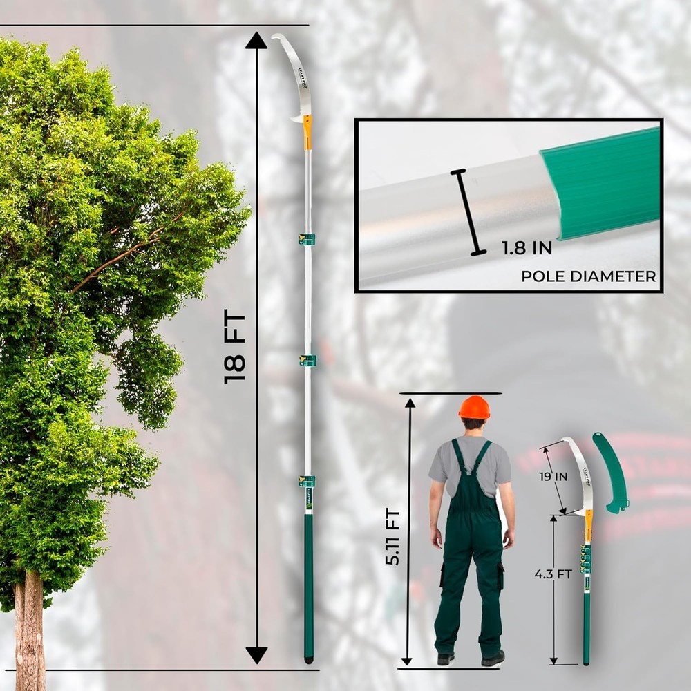 23ft Reach Tree Pruning Saw, Telescopic Manual Lightweight Extendable 18ft Pole