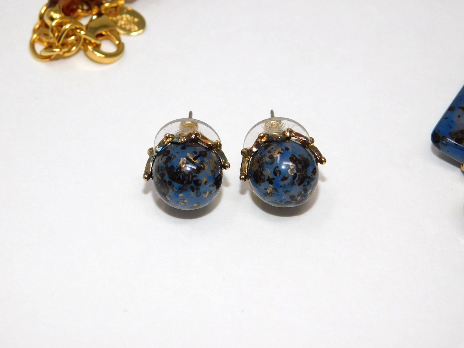 Vintage JOAN RIVERS Faux Lapis & Amber Glass Necklace Bracelet Earrings Set