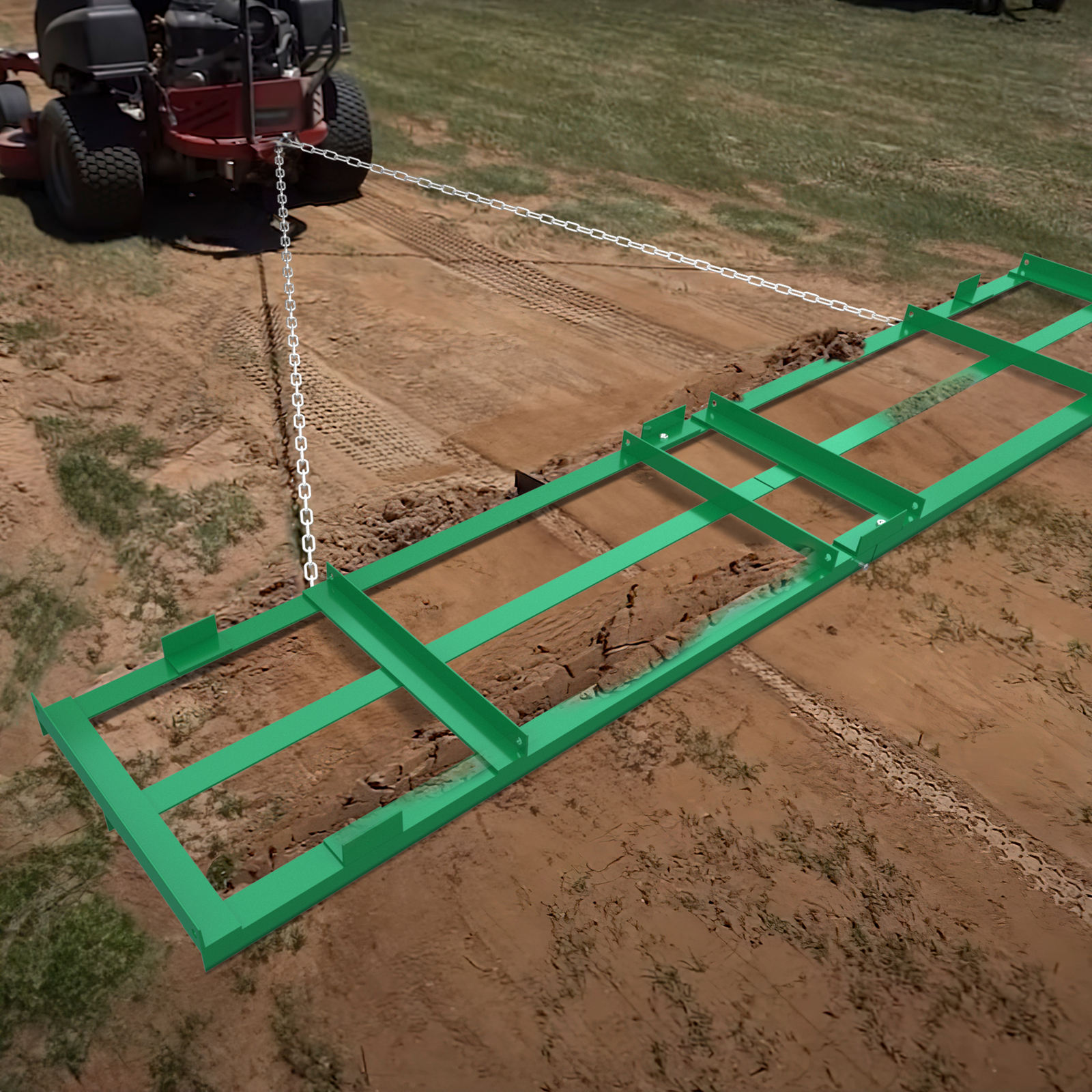 8 Ft Drag Harrow Grader Yard Lawn Leveling Tool for ATV/UTV Tractor W/Chain