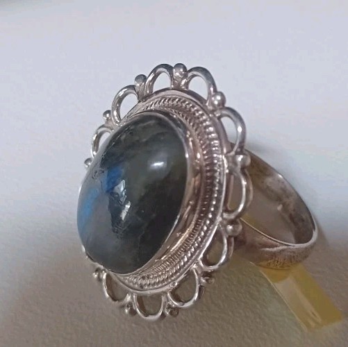 Indian Sterling Silver Labradorite Ring SZ 7.5 Adjustable