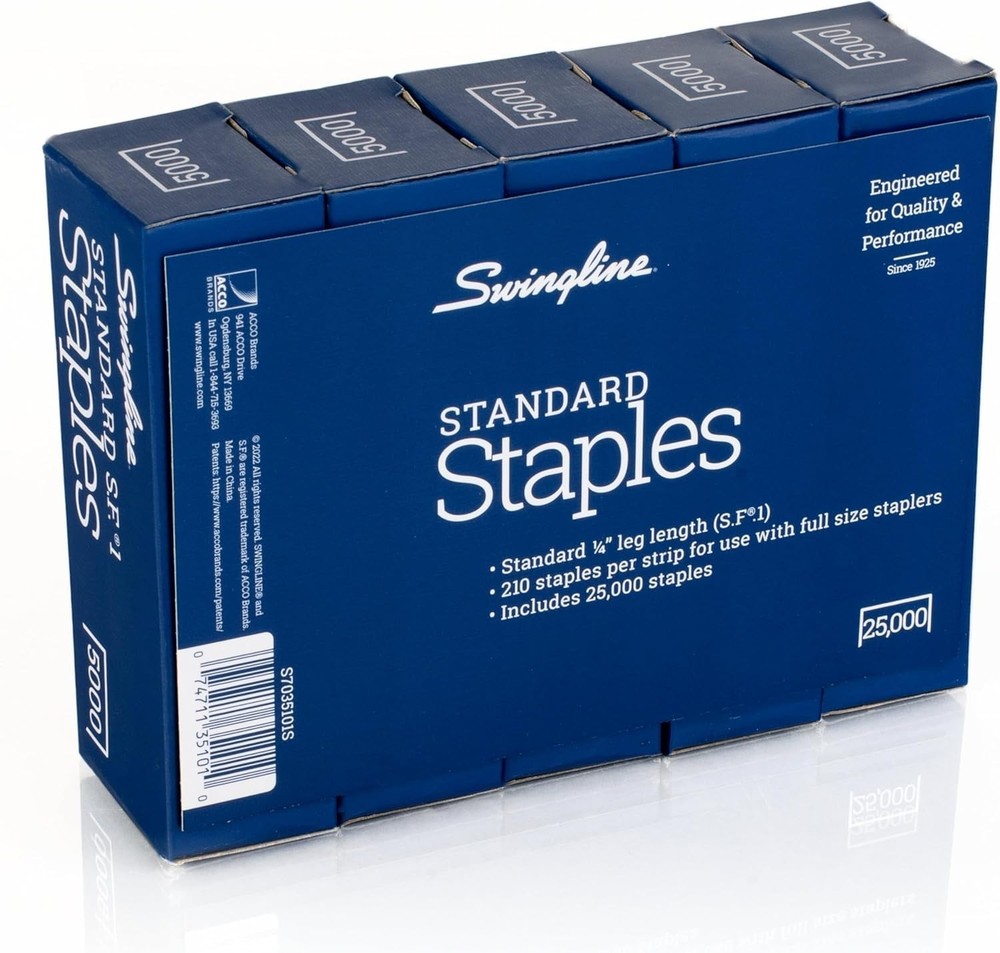 Efficient Stapling with 5 Pack Standard Staples - 1/4'' Length, 25 Sheets