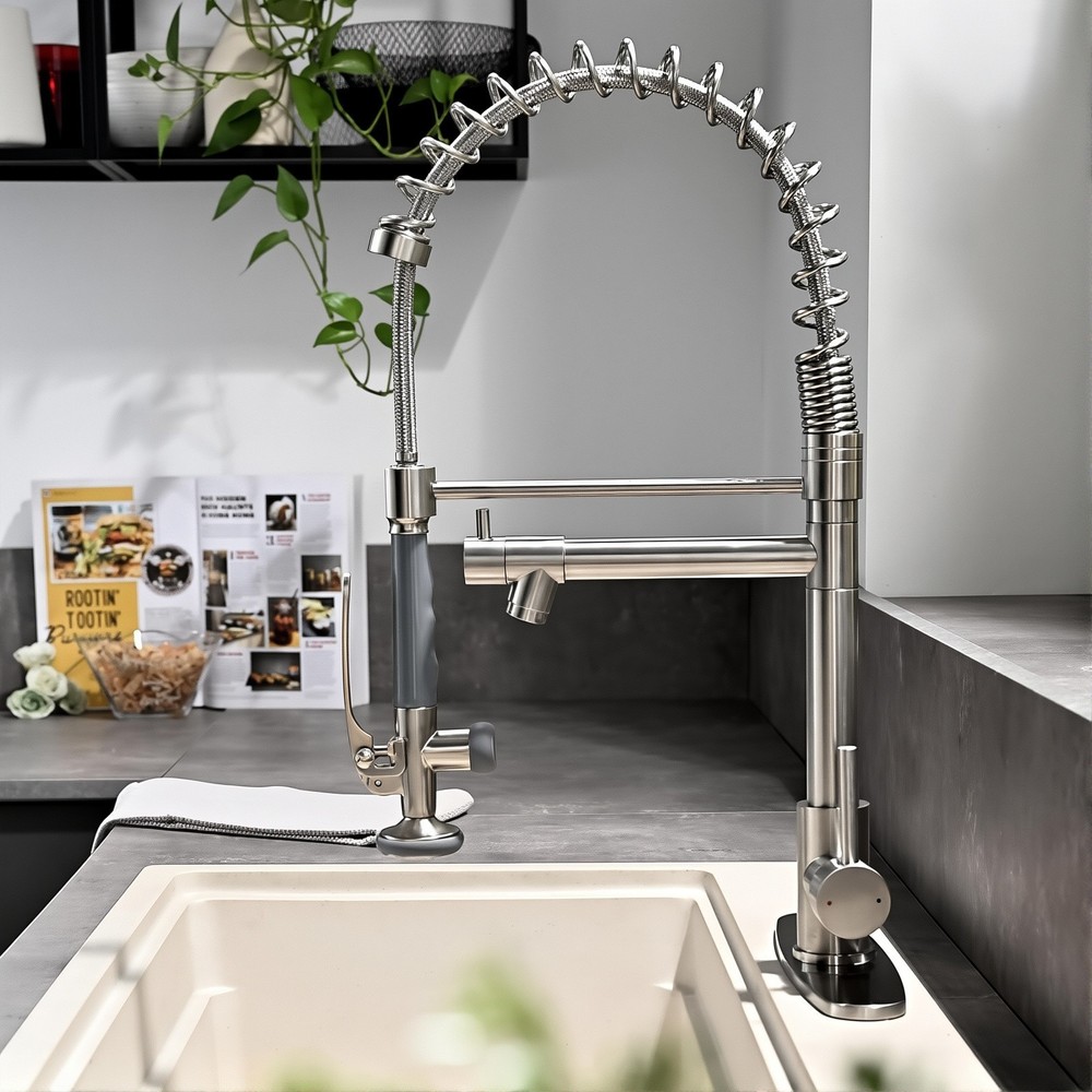 Kitchen Faucet Pull Down Sprayer Single Handle Commercial Double-Head Mixer Tap