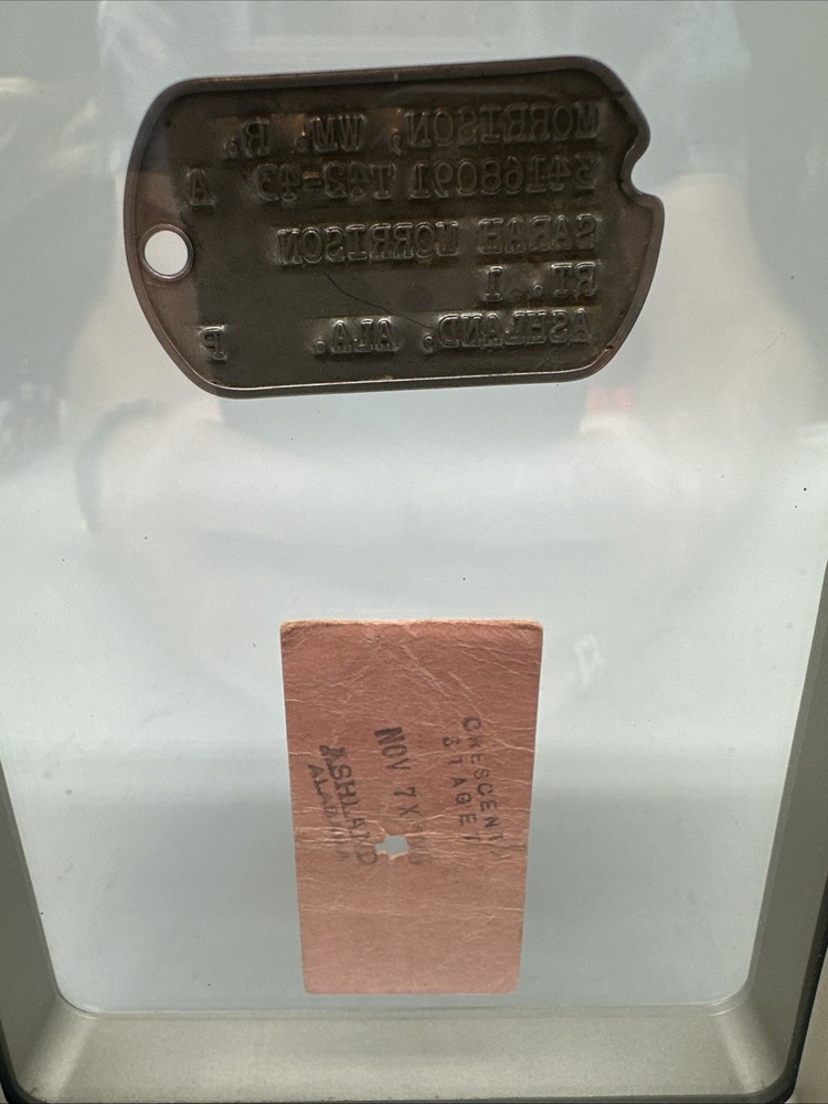 WW2 Notched Dog Tag For Cpl US Army William R. “Willie Bob” Morrison, Ashland AL