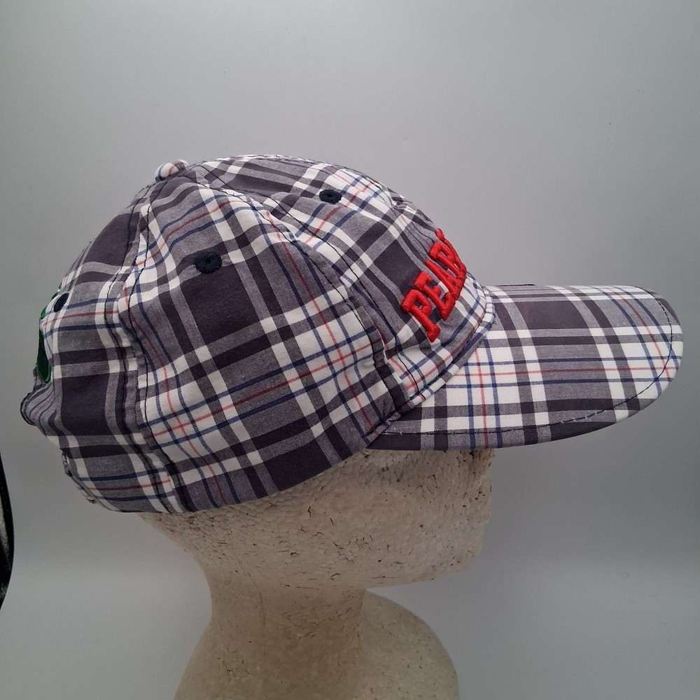 Pearly Gates Golf Hat Cap Strap Back Plaid Gray White Blue Red Script Shield 89