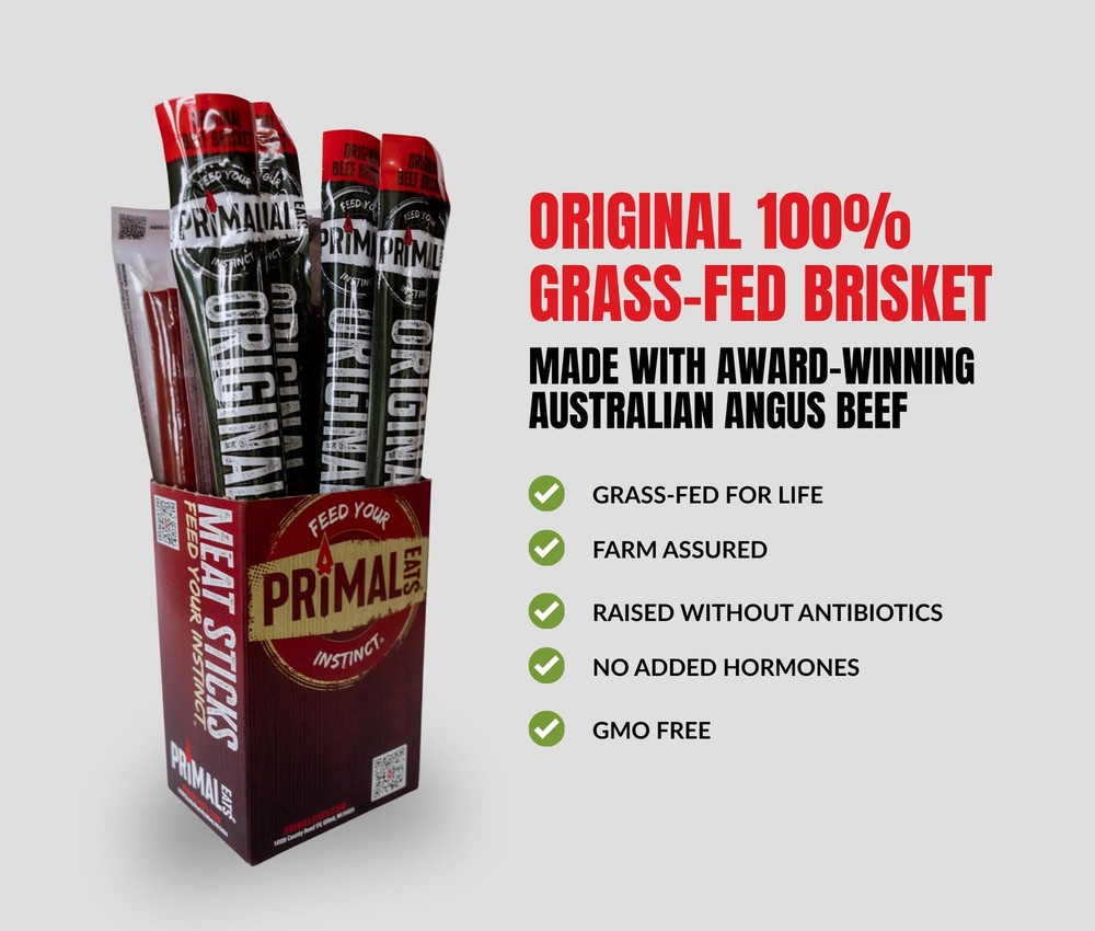 Primal Eats Sample Pack 100% Grass Fed Beef Brisket Meat Sticks, 3oz 10Pack ...