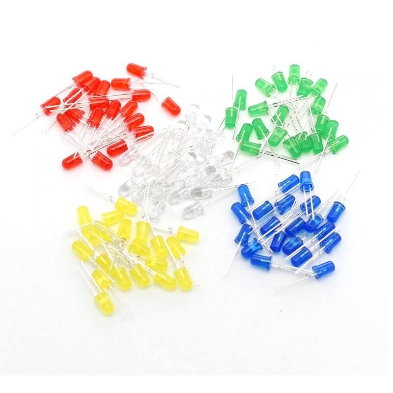 1000 Lot Single LEDs Round Top Diffused Light PCB Solder 5mm DC White/Red/Yellow