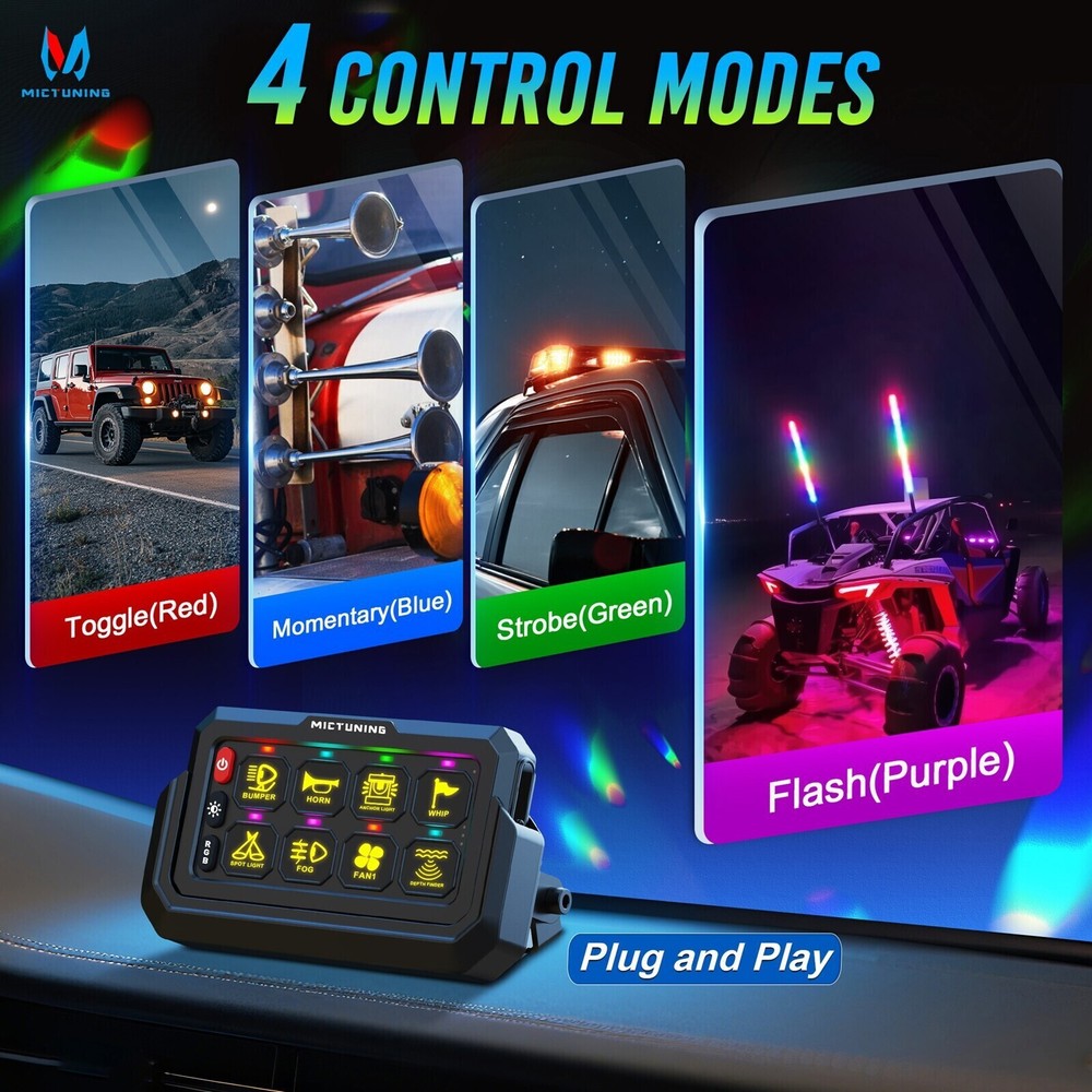 MICTUNING RGB 8 Gang Wireless Switch Panel, Circuit Control Relay System Box