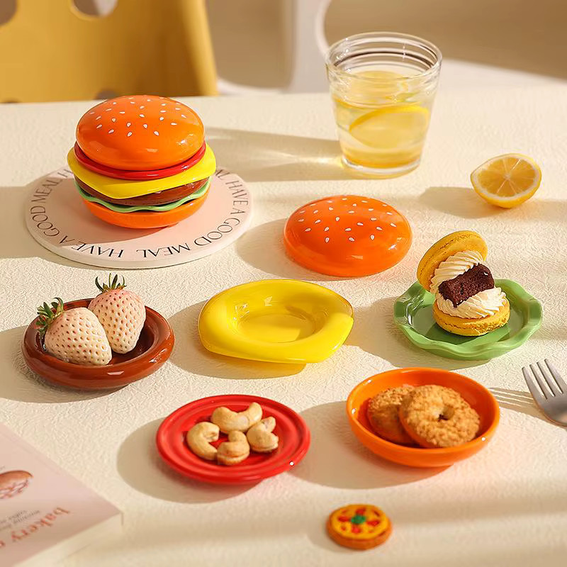 Stackable 6-Layer Hamburger Plate Set Mini PP Dinner Plates with Sauce Container