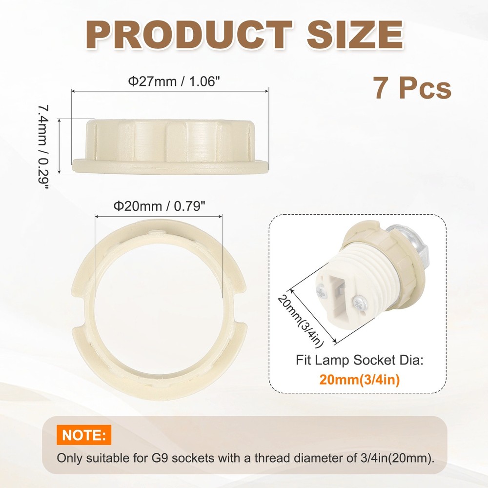 7 Pcs G9 Light Socket Rings for 3/4in Thread Diameter G9 Sockets(Small)