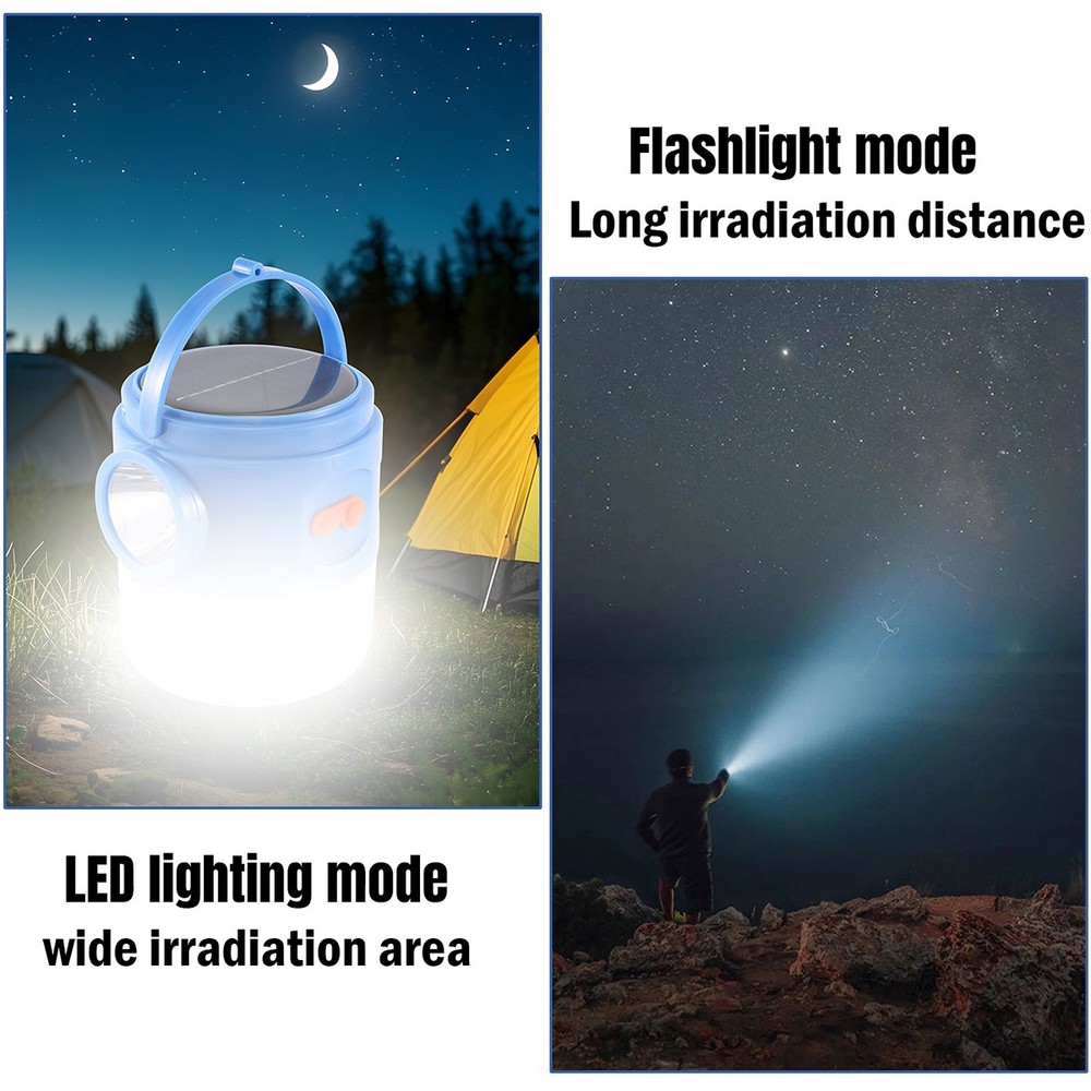 USB Solar Portable LED Flashlight Rechargeable Camping Tent Light Lantern Lamp