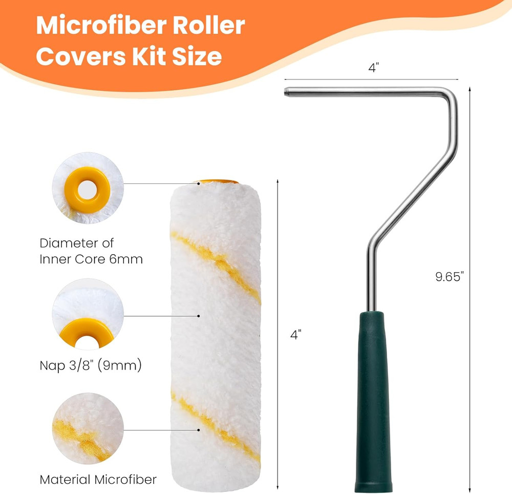 Paint Roller Covers, 40 Pack, 4 Inch 3/8" Nap Mini Microfiber Roller Covers Set