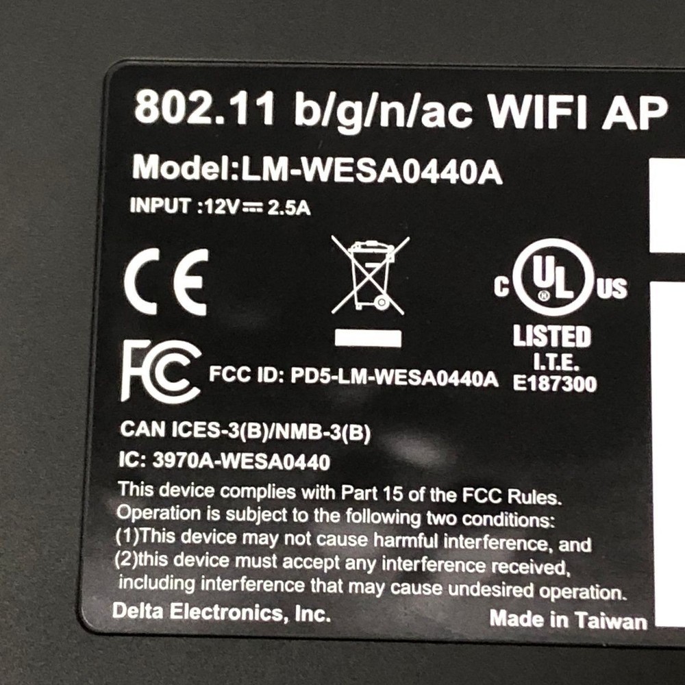Delta Electronics 802.11 b/g/n/ac WIFI AP Access Point, Wall Mount Black