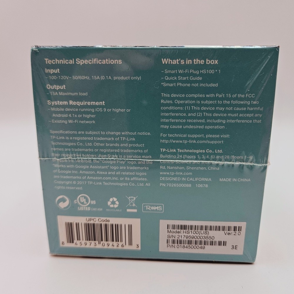 TP-Link HS100 Smart Wi-Fi Plug Alexa Google Assistant Compatible NIB