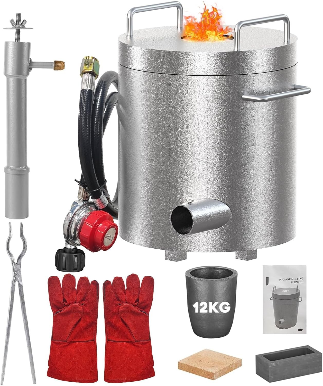 Stainless Steel 12KG Propane Melting Furnace Kit with Crucible & Tongs 2700°F