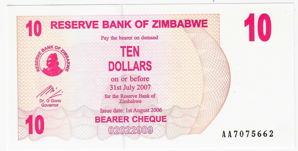 Zimbabwe 10 Dollar 2006 P-39 UNC