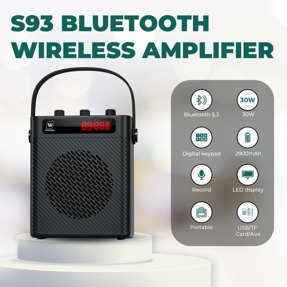 30W Wireless Voice Amplifier with Headset Microphone, Portable Bluetooth 5.3 ...