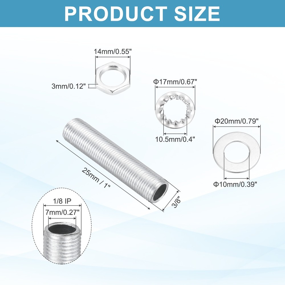 70Pcs 1" Lamp Pipe Kit with Nuts Washers 1/8IP Thread Fasteners Assortment