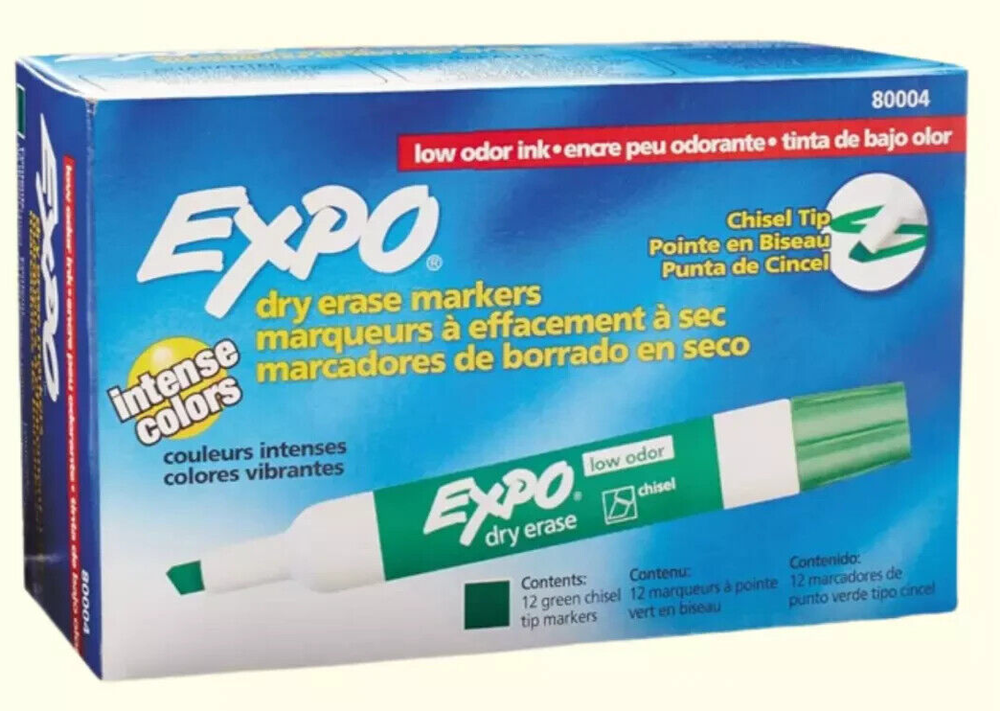 Expo Dry Erase Markers Low Odor Chisel Tip, Green, Chisel Tip, 12-Count