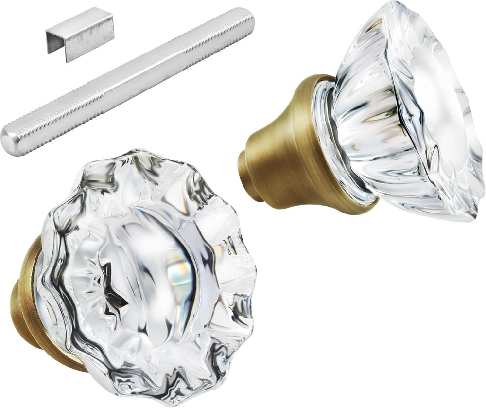 1 Pack Glass Door Knobs Interior Mortise Lock Replacement Set with Spindle, Vint