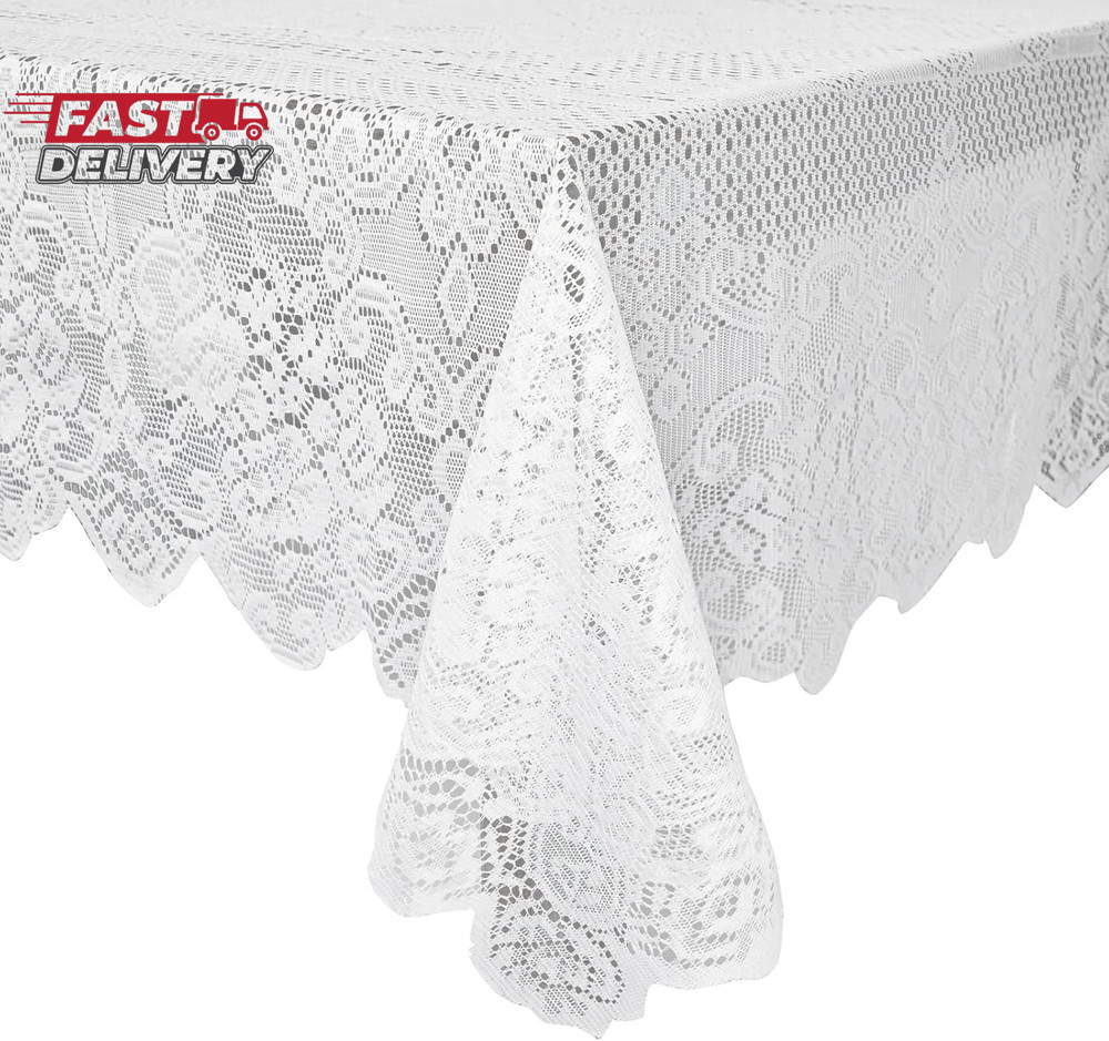 Juvale Lace Tablecloth - 60 X 97-Inch White Rectangular Table Cloth - Vintage Fl
