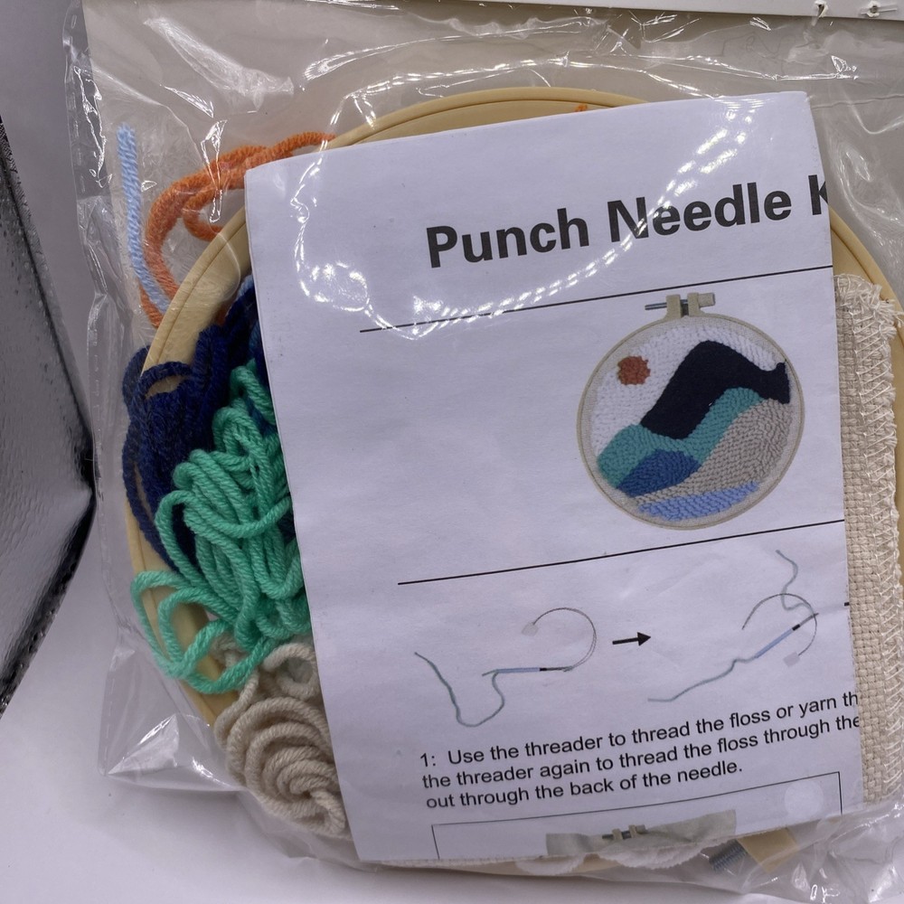 Punch Needle Kit Mountain Landscape 6@ Round Hoop Frame Punch Needle String