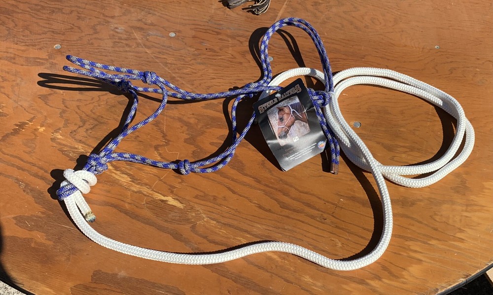 Soft Grey and Blue Two Knot Rope Halter with White Lead Training