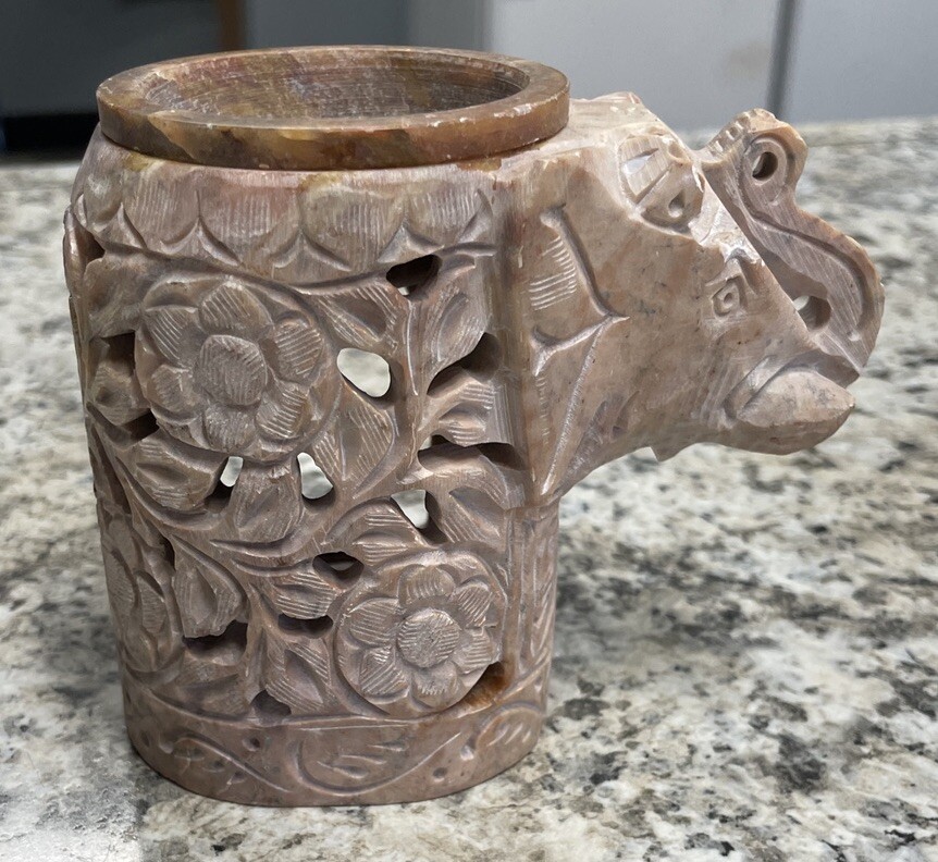 Soapstone elephant tea light holder Oil Warmer 4"