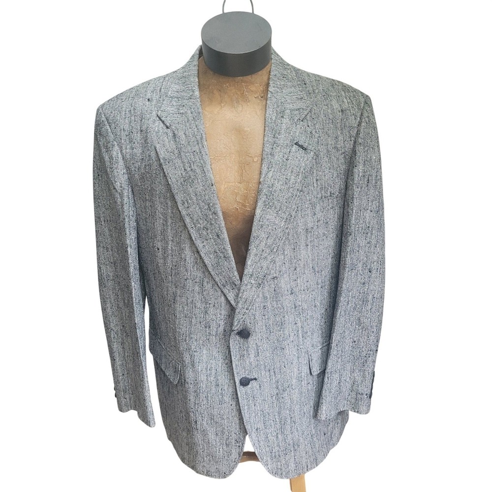 Savile Row Blazer 2 Button Coat Jacket Black Herringbone 34L