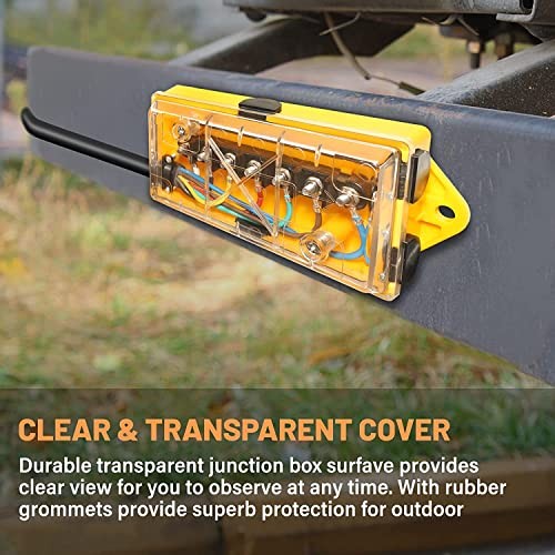7 Way Trailer Wire Junction Box Clear Cover Color-Coded 7 Pin Terminal Studs,