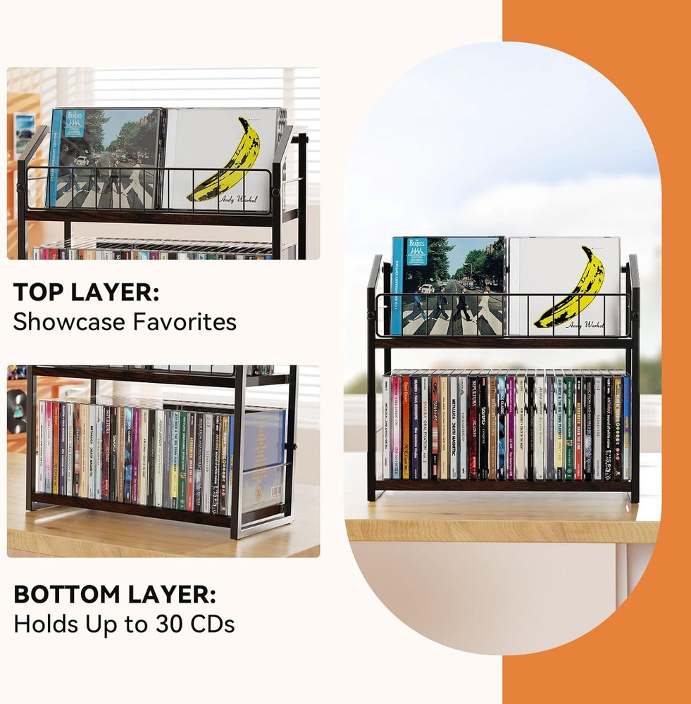 2-Tier CD Holder CD DVD Storage Shelf Display CD Organizer DVD Storage Premium