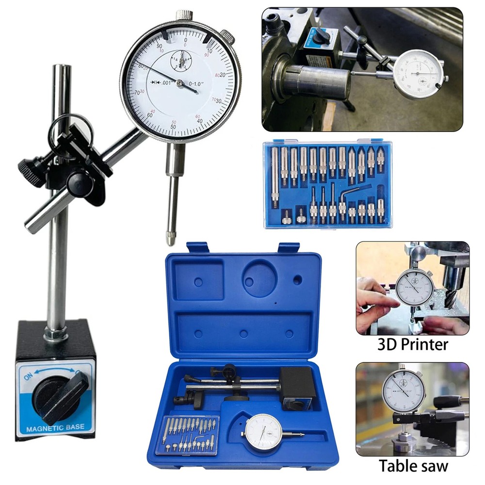 Dial Indicator with Magnetic Base 0.001"Precision Gauge Test Indicator Point Set
