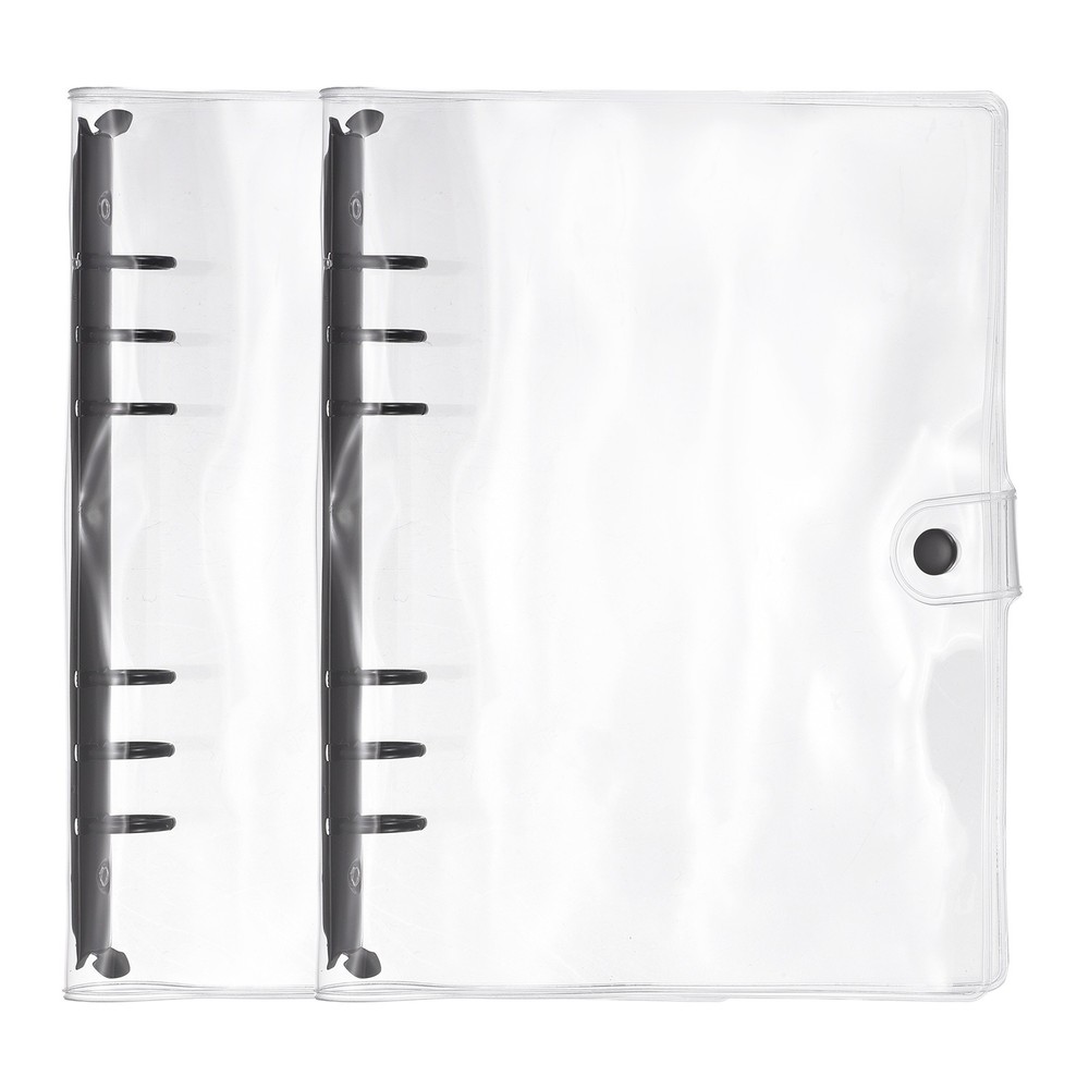 A5 2Pcs Transparent 6-Ring Binder Cover with Snap Button Closure, Black