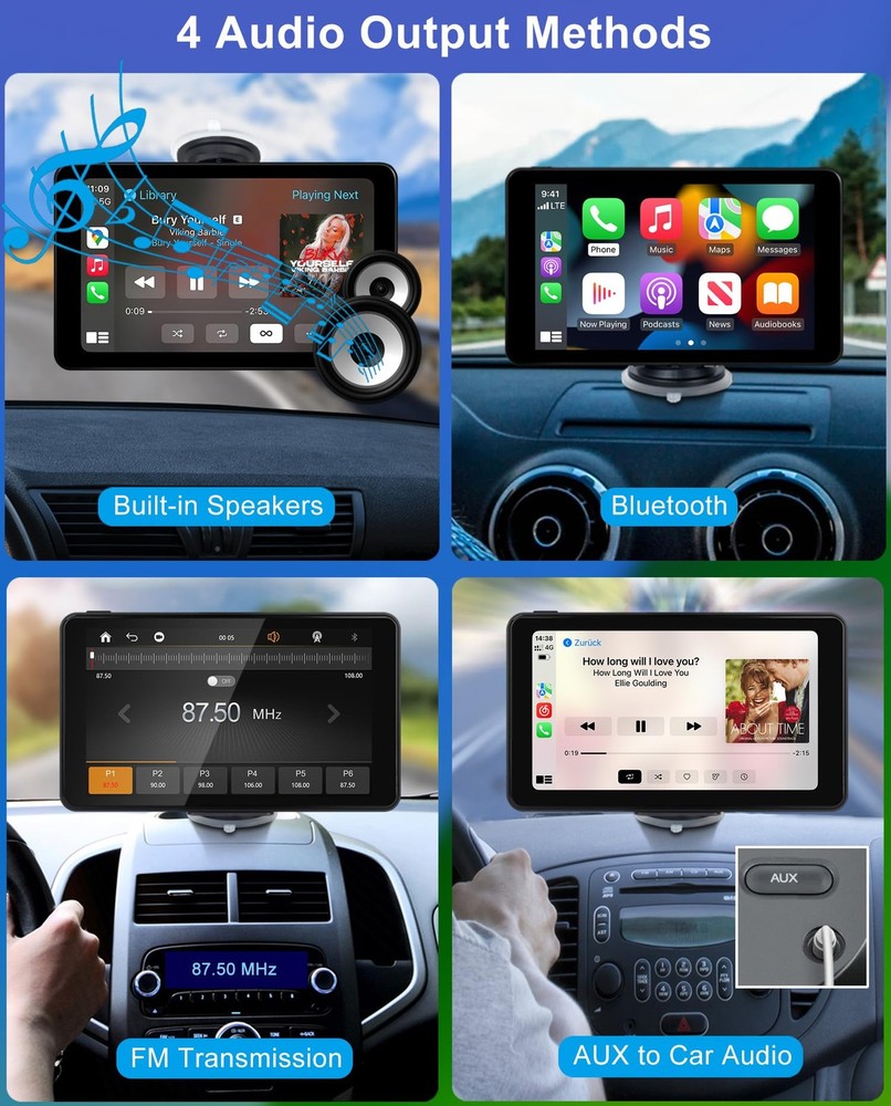Wireless CarPlay Android Auto Car Screen, 7 Inch HD Bluetooth AirPlay Touch...